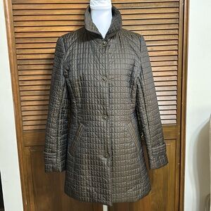 Carole Little Metallic Bronze Quilted Jacket Twist Metal Buttons Coat Size M